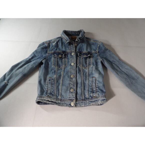 American Eagle Jean Jacket Womens Small Button Up Distressed Trucker 90s Y2K - Picture 3 of 11